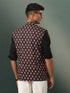 Vastramay Men's Black Floral Printed Cotton Nehru Jacket
